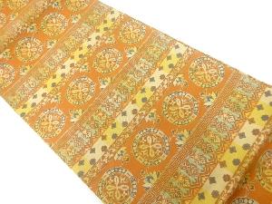 横段に草花模様織出し全通袋帯